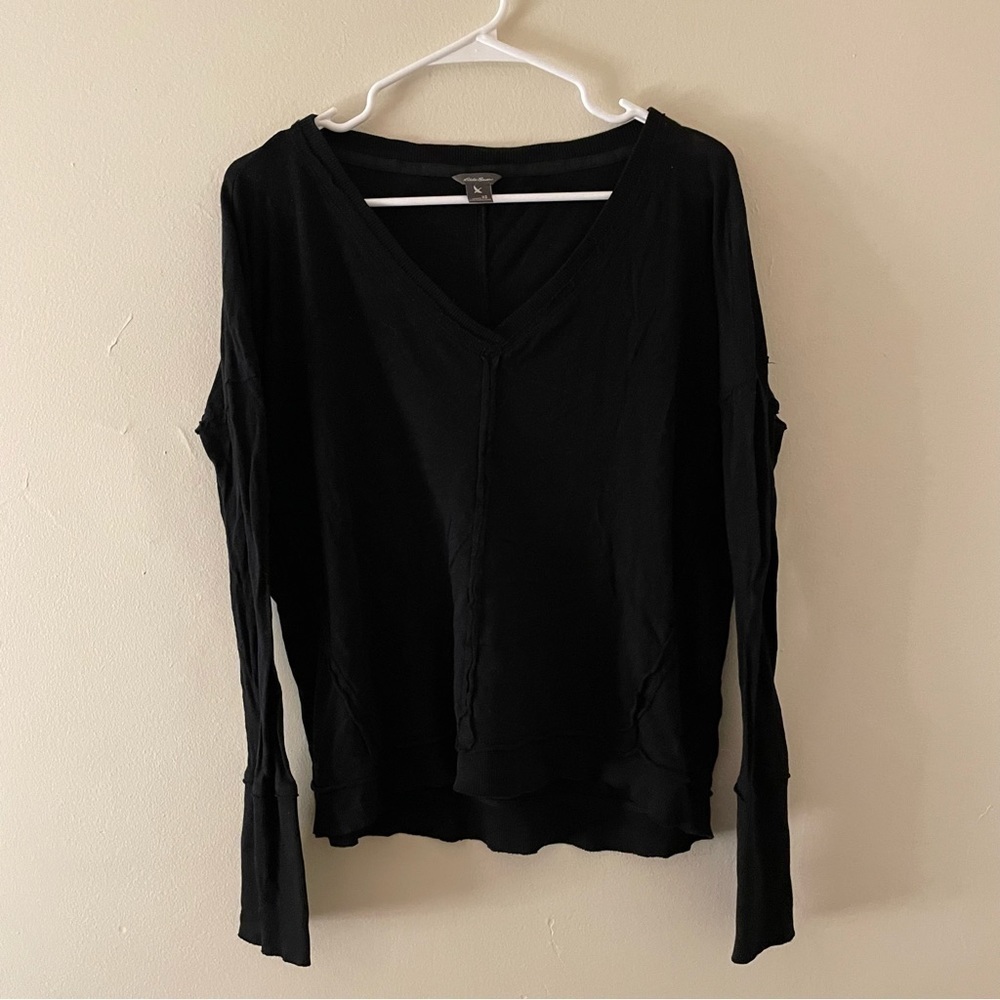 Eddie Bauer black cotton long sleeved sweater v-neck casual comfortable top